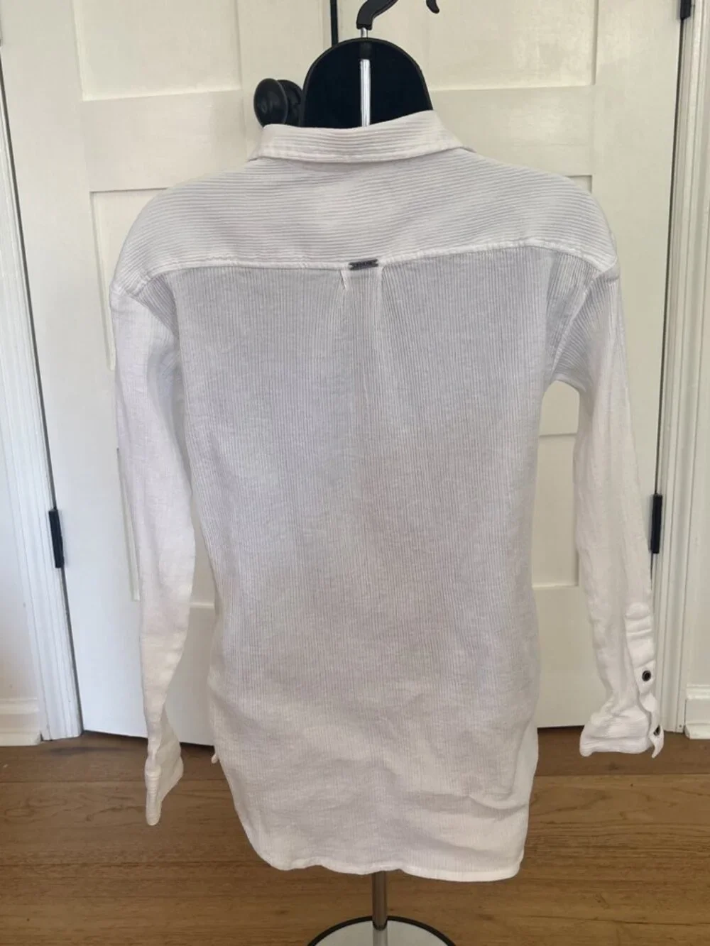 prAna White Button Front Shirt XS Ribbed Cotton Long Sleeve Casual Boho - Picture 5 of 9
